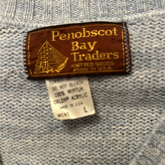 Men’s v neck light blue sweater Large Penobscot Bay Traders Made in USA - Picture 2 of 3